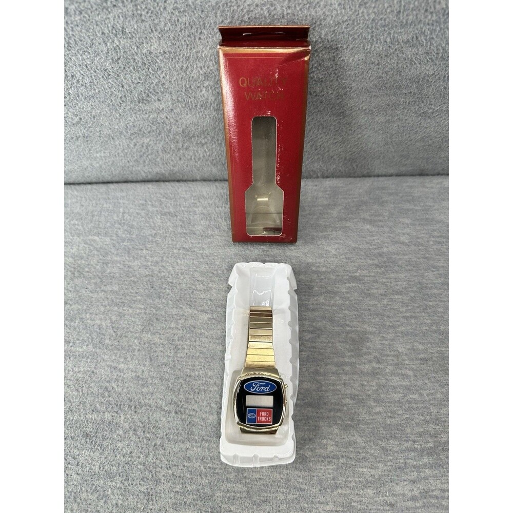 FORD TRUCKS Vintage Advertising Digital Gold Tone Wrist Watch NOS